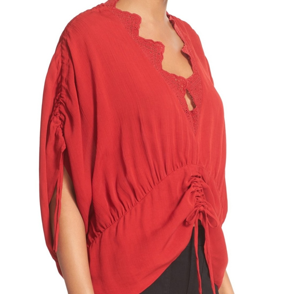 IRO Red Cinched Top With Lace Detail